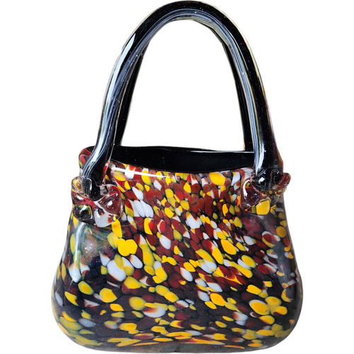 Murano Crystal Art Glass Handled Handbag Basket Vase