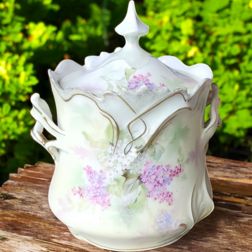 Antique R.S. Prussia Hand-Painted Biscuit Jar with Lid