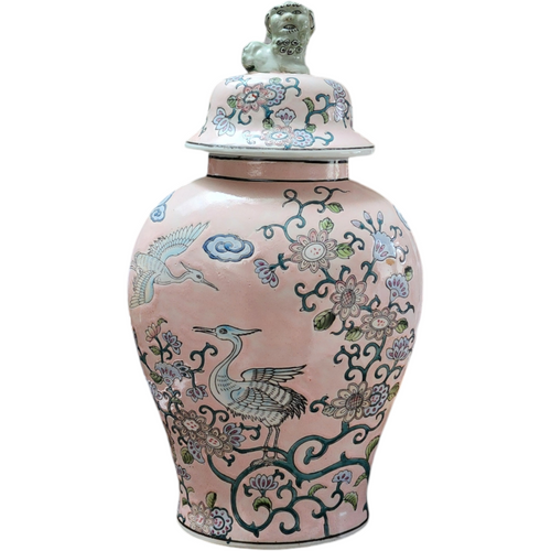 Japanese Porcelain Ginger Jar with Foo Dog Lid Hand-Painted and Decorated in Macau