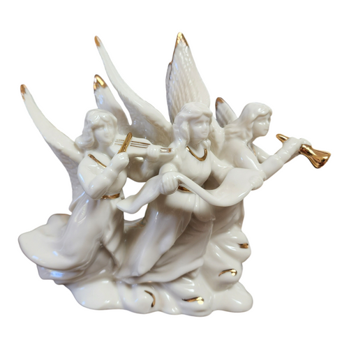 Lenox Porcelain Religious Classics Ivory & Gold Angel Musical Trio Figures