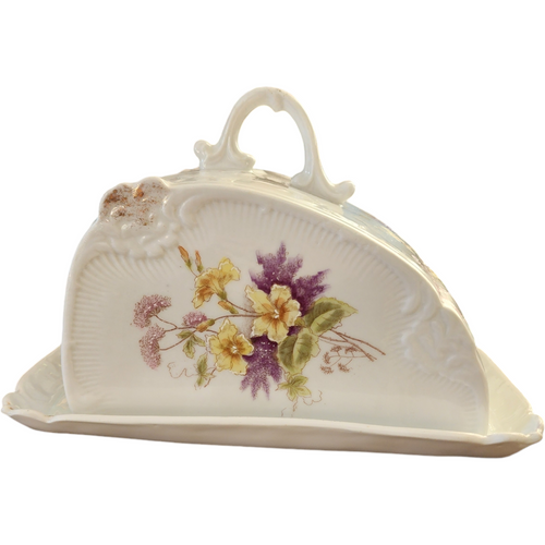 Large Cheese Dome Butter Dish  Hand Painted Flowers Bonn Germany