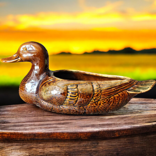 Hull Ceramic Majolica Duck Decoy Planter Figurine Farmhouse Decor