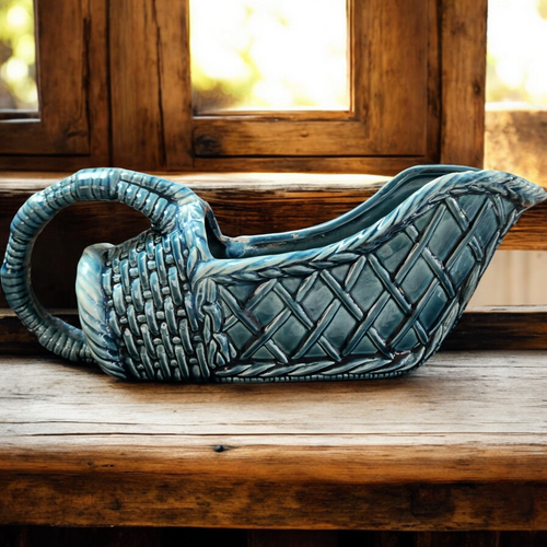 Moderamics Glazed Ceramic Basket Planter Stamped