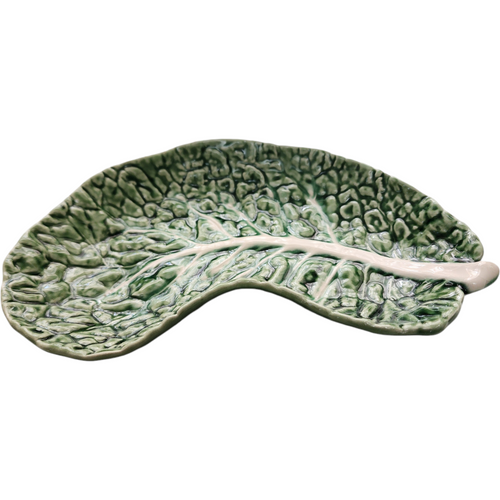 Olfaire Cabbage Green Embossed White Veins Crescent Salad Plate