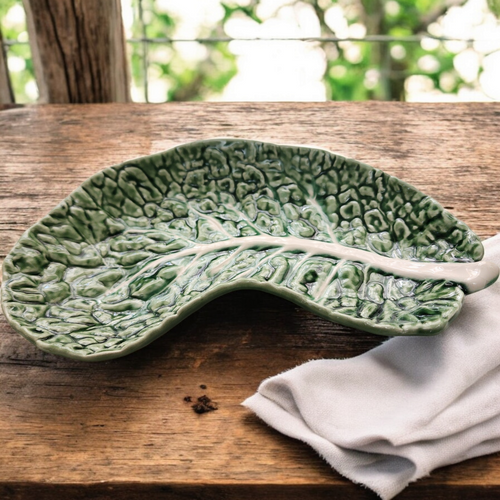 Olfaire Cabbage Green Embossed White Veins Crescent Salad Plate