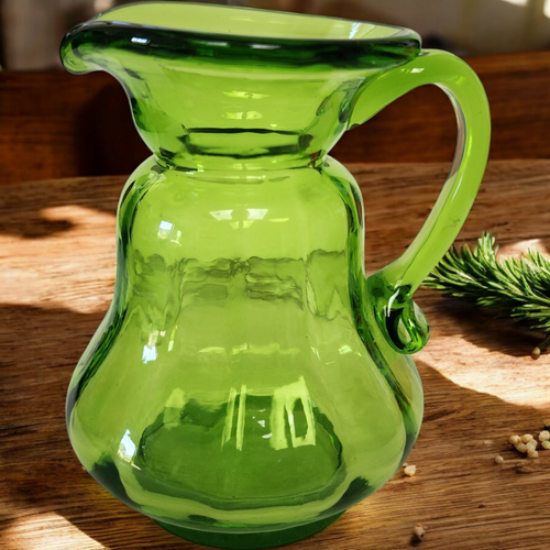 Kanawha Art Hand Blown Glass Green Mini Cream Pitcher Vase