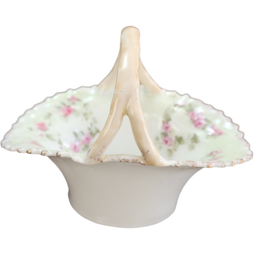 Porcelain Basket with Floral Design and Scalloped Edge