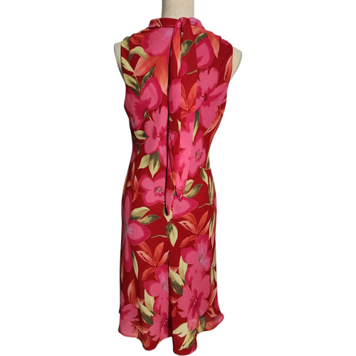 Vintage 1990s K Petite Red Floral Sleeveless Midi Dress  Made in USA