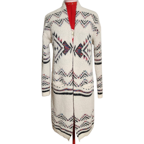 Leighton Long Tribal Aztec Knit Cardigan Sweater Jacket Women’s L Boho Southwestern Duster