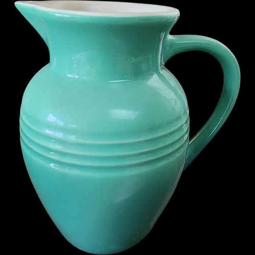 Vintage Le Creuset Turquoise Green Stoneware 80 Oz Pitcher Jug Made in France