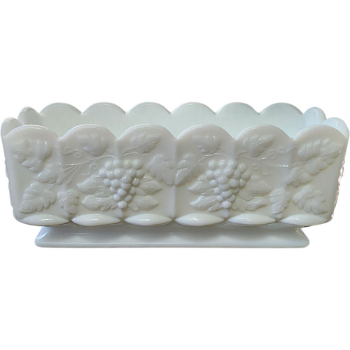 Authentic Westmoreland Milk Glass Box Planter | Embossed Grapes & Leaves | Mid Century Retro Kitchen or Table Décor