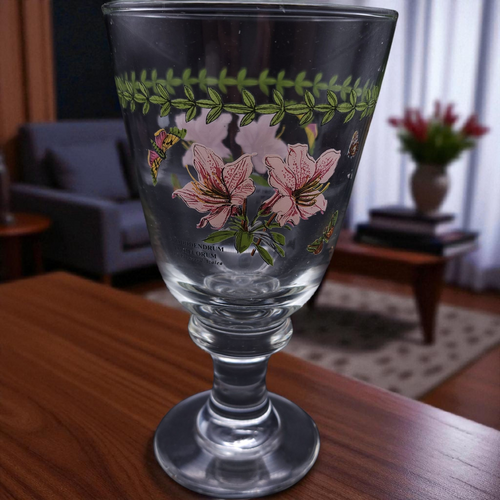 Portmeirion Botanic Garden Handpainted Glassware Water Goblet Rhododendron Luteum  Vintage Flower Glass