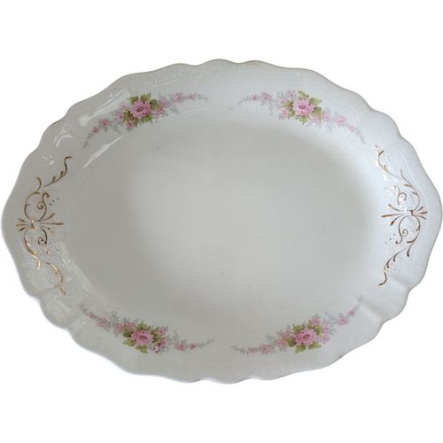 Johnson Brothers England Oval Serving Platter Pink Rose Floral with Gold Trim  Vintage