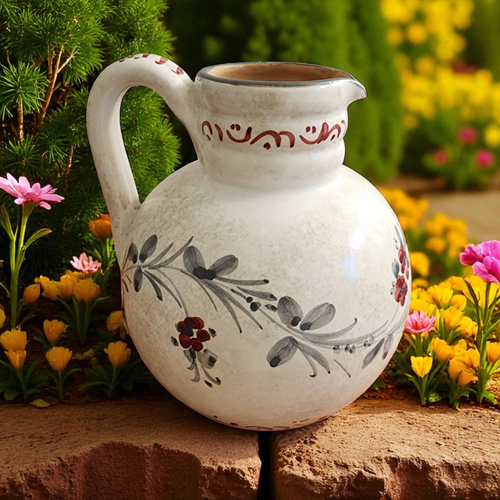 Vintage Deruta Italian Hand Painted Ceramic Pitcher Floral Majolica Pottery Jug