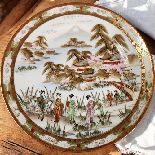 Antique Japanese Hand Painted Kutani / Satsuma Plate Made for Hotel Astor NY by L. Straus & Sons