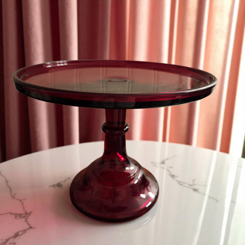 Vintage Mosser Ruby Red Glass Cake Stand  Pedestal Dessert Plate Ohio Made
