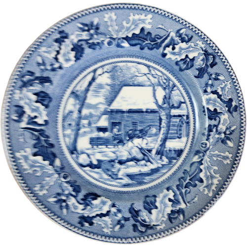 Vintage Johnson Brothers Historic America Service Plate (Charger) "Thanksgiving Frozen Up" Blue Transferware England