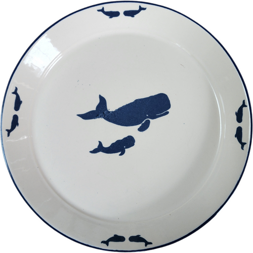 Vintage House of Marbles Nautical Whale Plate Blue & White Ceramic Dinnerware  Devon England