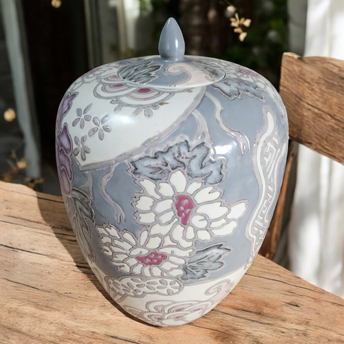 Vintage Macau Ginger Jar Hand-Painted Floral Ceramic Lidded Vase HF China