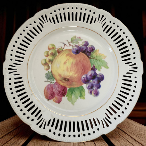 Vintage Imperial Bavaria Reticulated Porcelain Plate Fruit Center Design Germany c.1950s–70s