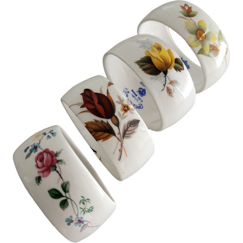 Vintage Bone China Floral Napkin Rings Set of 4, Chelson England & Others, Hand Decorated Porcelain
