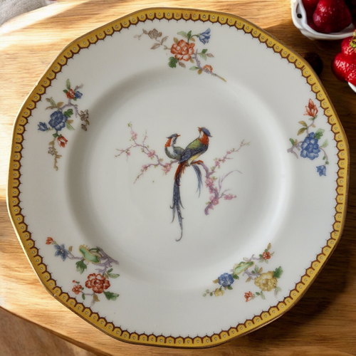 Antique Theodore Haviland Limoges France Dinner Plate Bird & Floral with Gold Trim Early 1900s Porcelain