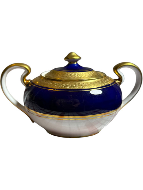Aynsley England Buckingham Cobalt Blue & Gold Sugar Bowl with Lid Bone China Display Piece Cracked