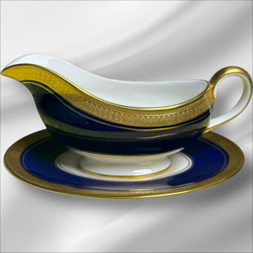 Aynsley England Buckingham Cobalt Blue & Gold Gravy Boat & Underplate Bone China