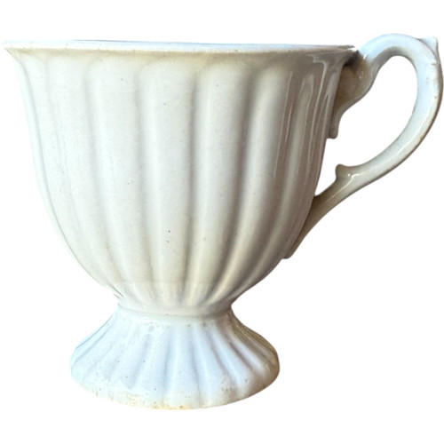 Antique 19th Century White Ironstone Pedestal Cup Fluted Panel Design English Pottery