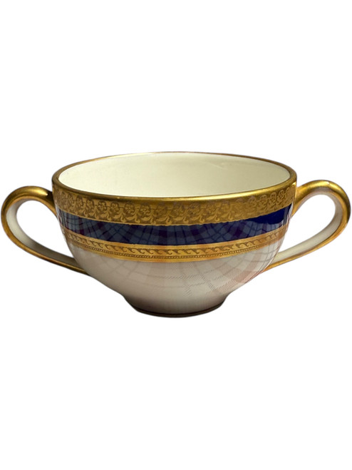 Vintage Scammell Lamberton Ivory China Double Handle Soup Bowl Gold Trim, Made in America