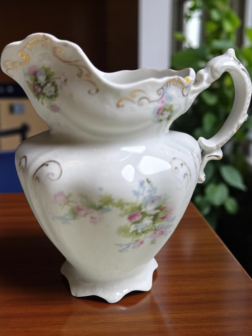 Antique J&G Meakin Hanley England Creamer Victorian Floral Transferware with Gold Gilt c.1890–1910