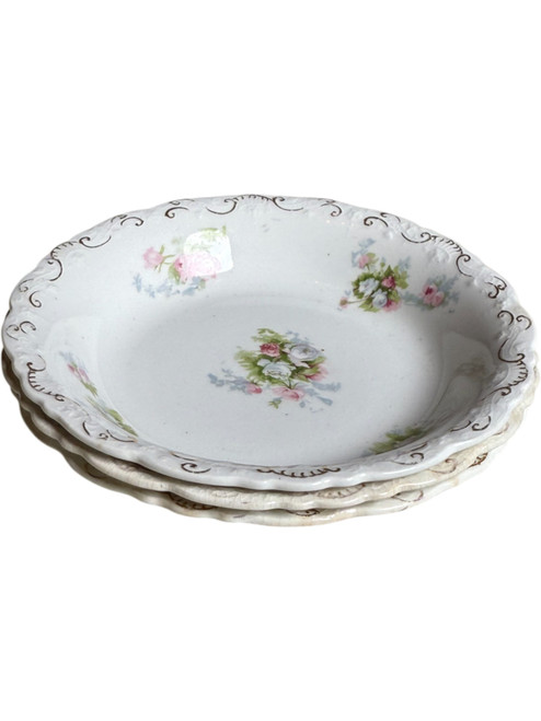 Set of 3 Antique J&G Meakin Hanley England Small Bowls  Floral Transferware with Scalloped Edge Shabby Cottage Chic Dishware
