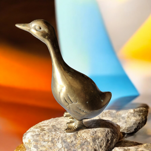 Vintage Solid Brass Goose Figurine  Mid-Century Incense Holder  Duck Statue Farmhouse Boho Home Décor