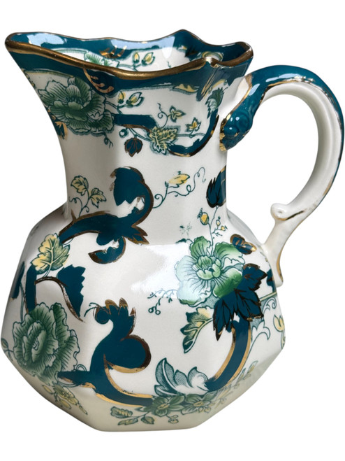 Vintage Mason’s Ironstone 30 Oz Fenton Jug Chartreuse Pattern, Hand Painted Green Floral & Gold England