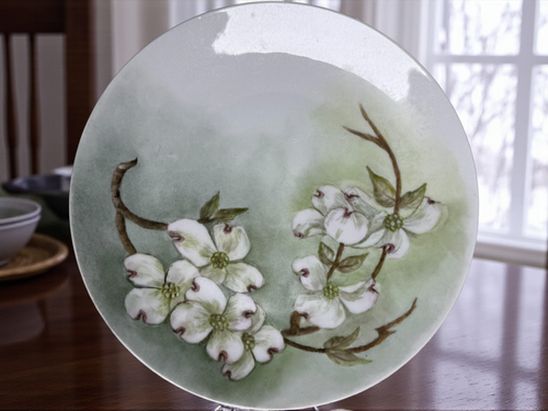 Vintage Porzellanfabrik Arzberg Bavaria Hand Painted Dogwood Plate – Antique German Porcelain Floral Wall Plate Early 1900s Collectible China