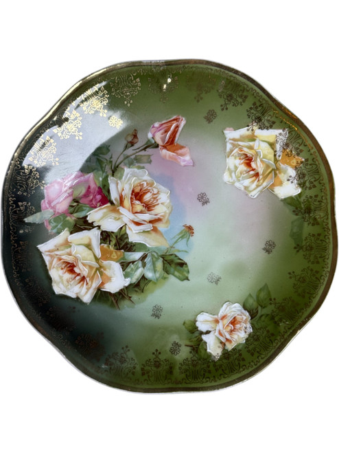 Antique Z.S. & Co Bavaria Hand Painted Rose Plate German Porcelain Floral Plate with Gold Trim Early 1900s Decorative Wall Plate