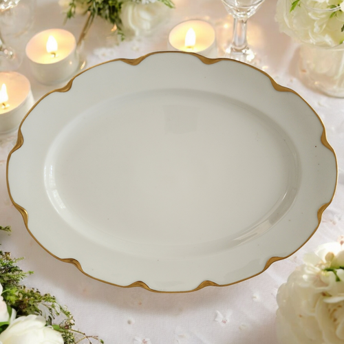 Haviland Silver Anniversary Oval Serving Platter Limoges France 16" White Porcelain with Gold Trim