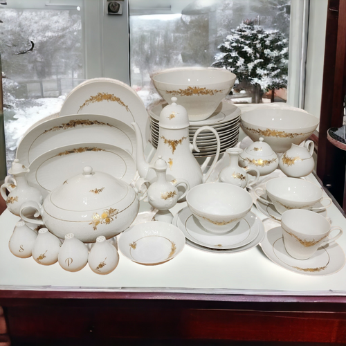 Rosenthal Germany Medley Porcelain Dinnerware & Coffee Set White with Gold Floral Design 60+ Piece Service for 6–12