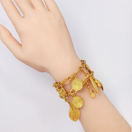 Oscar de la Renta Double Strand Floral Charm Toggle Clasp Bracelet in Gold