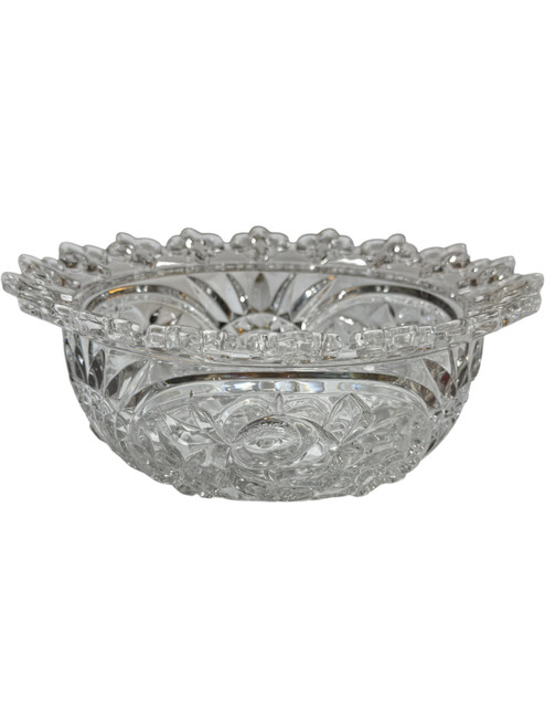 Vintage Pressed Crystal Bowl with Scalloped Rim and Floral Starburst Pattern – Bohemian Style, 8" Diameter