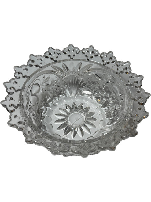 Vintage Pressed Crystal Bowl with Scalloped Rim and Floral Starburst Pattern – Bohemian Style, 8" Diameter