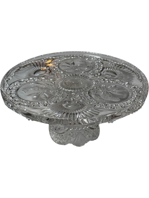 Vintage Hofbauer Byrdes Collection 12 Crystal Pedestal Cake Stand Bird and Starburst Pattern, Made in Germany