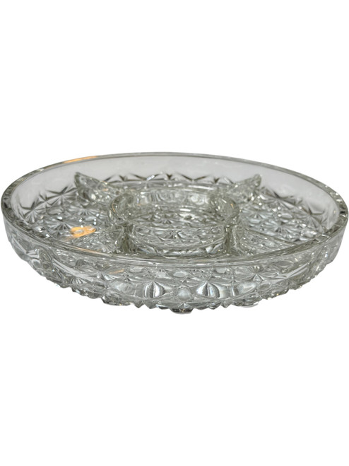 Vintage Indiana Glass Daisy and Button Clear Glass 5-Part Relish Dish – 10” Round Divided Tray