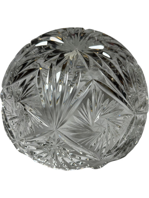Vintage Hand Cut Lead Crystal Bowl USSR  24% Lead Starburst Pattern 6 Diameter