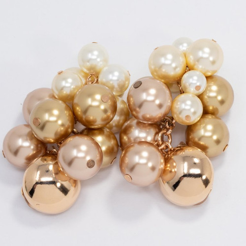 Oscar de la Renta Metallic Faux Pearl Vine Cluster Clip On Earrings