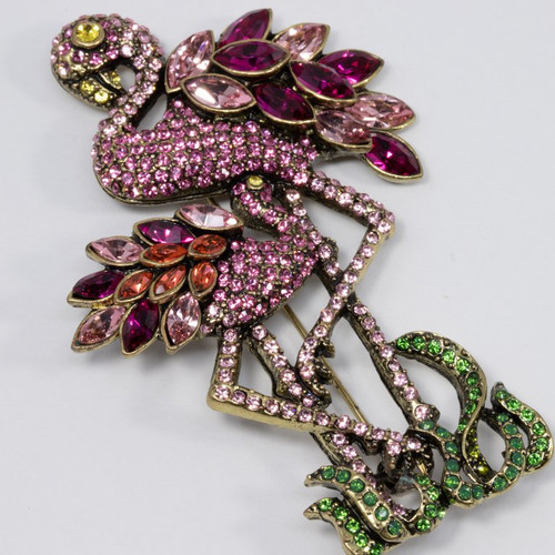 Heidi Daus "Shore Thing" Pave Crystal Flamingo Pin Brooch