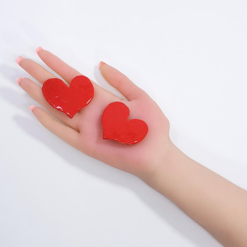 Oscar de la Renta Painted Red Heart Clip On Earrings, Goldtone