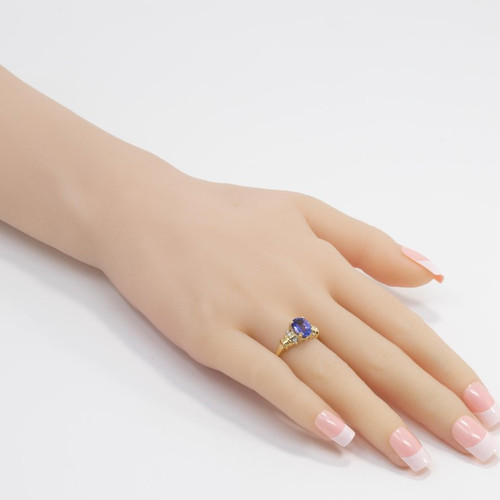 Amethyst and Diamond 14 Karat Yellow Gold Ring, Solitaire Prong Setting