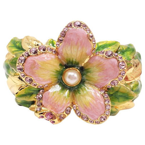 Jay Strongwater “Spring Blossom” Enamel and Crystal Green Flower Bracelet