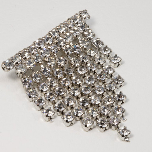 Art Deco Clear Crystal Dangling Brooch Pin, Rhodium Plated, Early 1900s